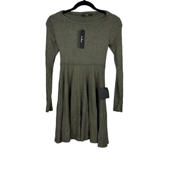 NWT lulus Fit and Fair Olive Green Ribbed Knit Long Sleeve Skater Dress … - Picture 1 of 4